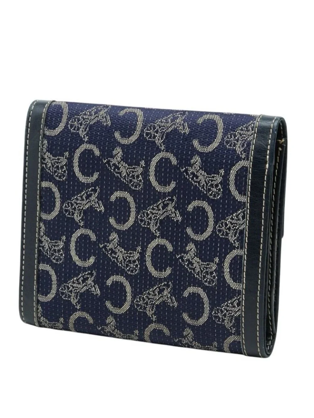 Celine C Saluki Bifold Wallet Navy Canvas Leather